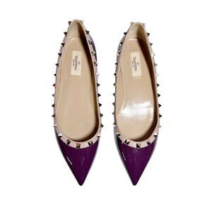 Valentino Garavani Patent Rockstud Ballerina Flats in Dark Purple - Sz 40 (9.5)